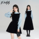 Palglg高级感黑色丝绒赫本连衣裙女冬季 假两件miu系千金风收腰裙