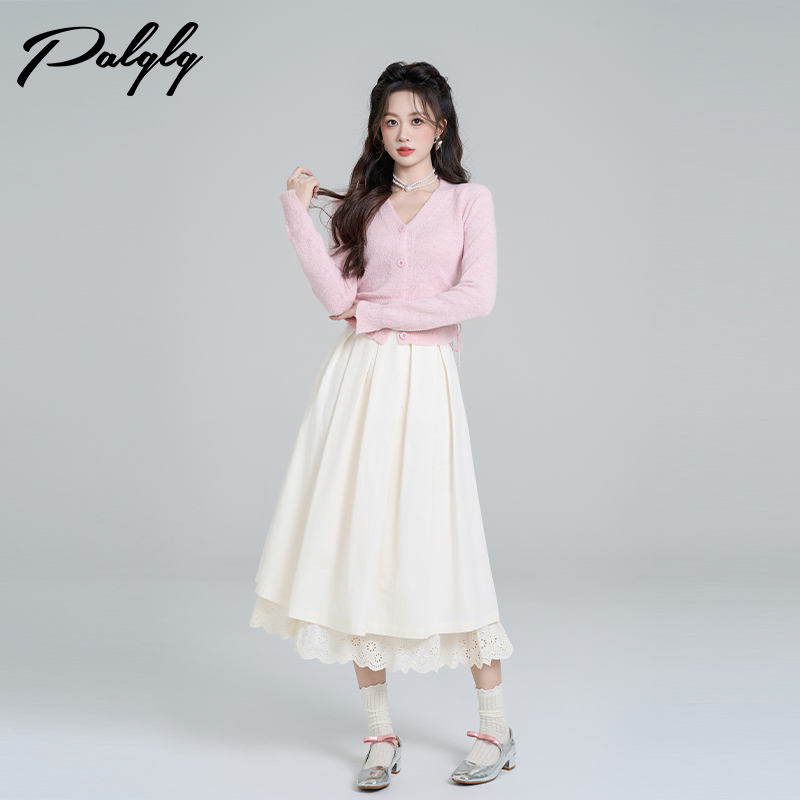 小香风粉色甜美开衫毛衣外套女冬装气质法式小个子短款针织衫上衣