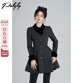 Palglg法式 miu系灰色波点毛呢外套女秋冬新款 富家千金风夹棉大衣