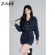 Palglg学院风藏蓝色v领牛仔连衣裙女秋冬高级感气质法式 绝美短裙