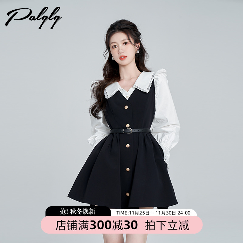 赫本风黑色背带连衣裙女秋季2023新款高级感显瘦垂坠感气质收腰裙