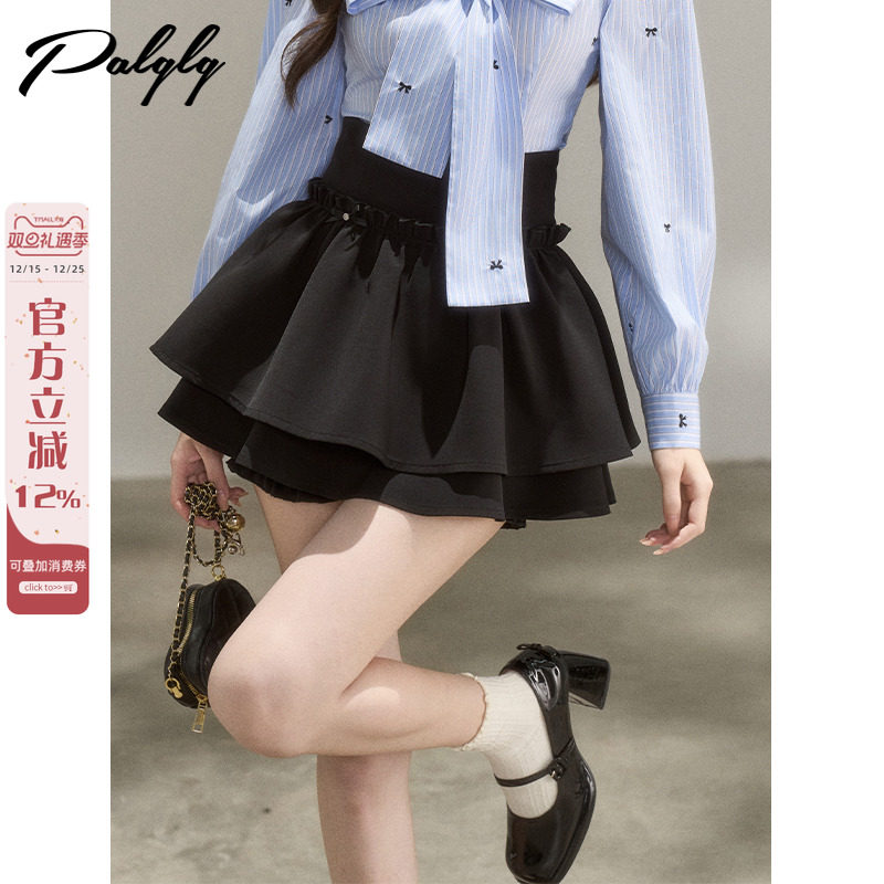 法式高腰蓬蓬黑色蛋糕半身裙女