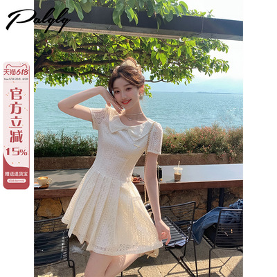 甜美气质蕾丝镂空白色连衣裙女夏