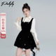miu系甜美黑色背带花苞连衣裙女秋季 高级感法式 气质甜美显瘦a字裙