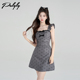 甜美富家千金无袖 灰色飞飞袖 2025新款 方领连衣裙女夏季 a字裙 法式