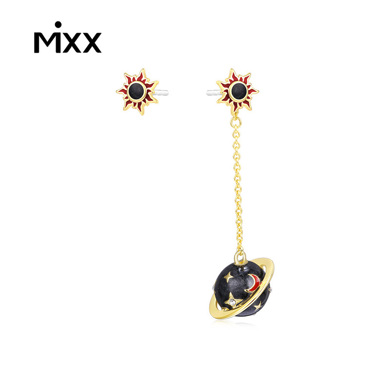 mixx925银贪吃星球爆爆黑苺星球耳环不对称个性气质夸张新款