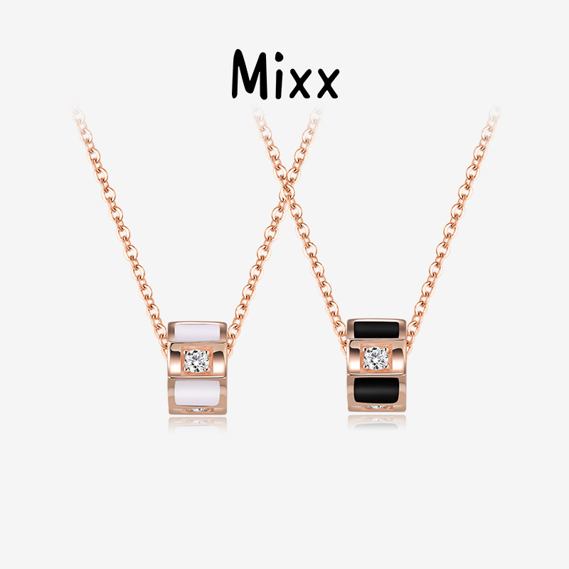 【520礼物】Mixx靡诗925纯银女黑白调系列简约齿轮锁骨链情侣款