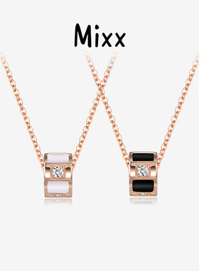 靡诗925纯银女黑白调系列简约齿轮锁骨链情侣款