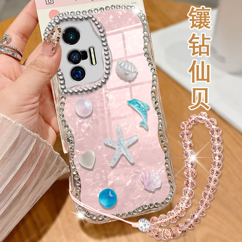 奶油纹镶钻贝壳，不掉钻，不发黄