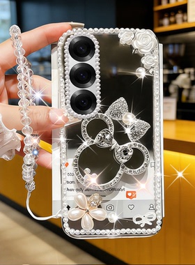 2026马年镶钻奢华适用三星GalaxyZFold6手机壳化妆M55过年M10带镜子M51防摔M21女款M34 5G软壳F06外壳S22Plus