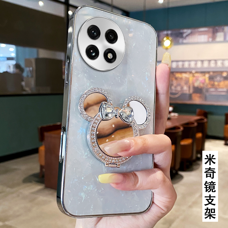 卡通贝壳镜子支架适用oneplus1+一加13手机壳外壳8新款Ace2Pro保护套turbo6网红11全包Ace5至尊版/2025年