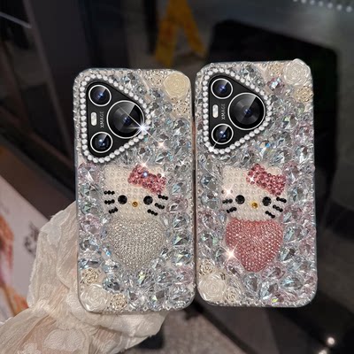 镶水钻凯蒂猫适用华为P70手机壳防摔puraPro+女款pura外壳PPro小众30全包P/2025年P40保护套MATE40PRO新品