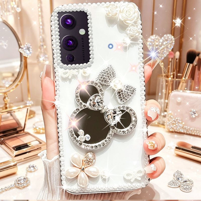 闪钻奢华带镜子适用oneplus1+一加9手机壳小众9RT全包8T网红Ace2新款9R女款Ace保护套ace3Pro防摔15T水钻11R