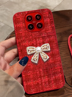 红色喜庆布艺适用Redmi红米Note15手机壳结婚10X保护套9 小香风15R秋冬14+本命年14春节12名媛13R全包12冬天