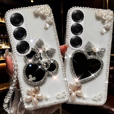 2026马年镶钻化妆镜适用三星GalaxyM55手机壳外壳S22本命年M31网红M21s全包S22Plus硅胶S22Ultra保护套M10