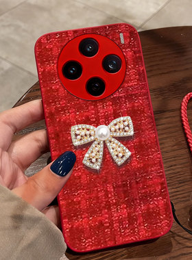 红色喜庆布艺适用vivoX300手机壳喜庆X100春节8se小香风X23保护套X200冬天X27名媛X70本命年7结婚X90/2026年