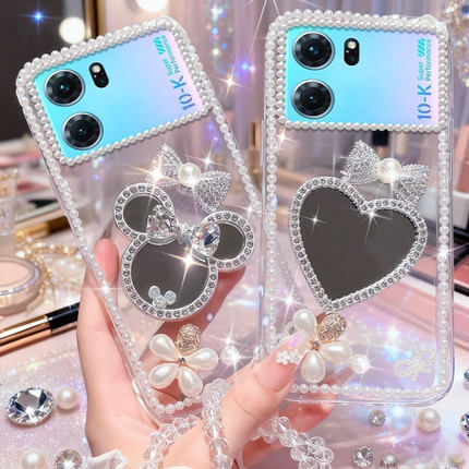 马年新款镶钻带镜子适用OPPOK10手机壳女款RENO6PRO防摔k13水钻k12高级感13网红14小众k12plus新品7se外壳K9x