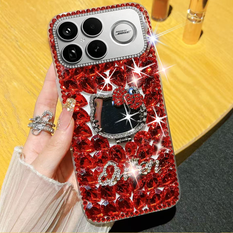 奢华满钻镜子支架适用redmi红米K90手机壳巨好看15R防摔K90max冠军版闪钻K80女款1S/2026年13Ultra新品12网红