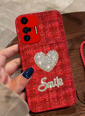 红色本命年布艺小香风适用vivoX70手机壳全包X21后置指纹/2026年X300结婚X300喜庆X30本命年X200冬天X90+防摔