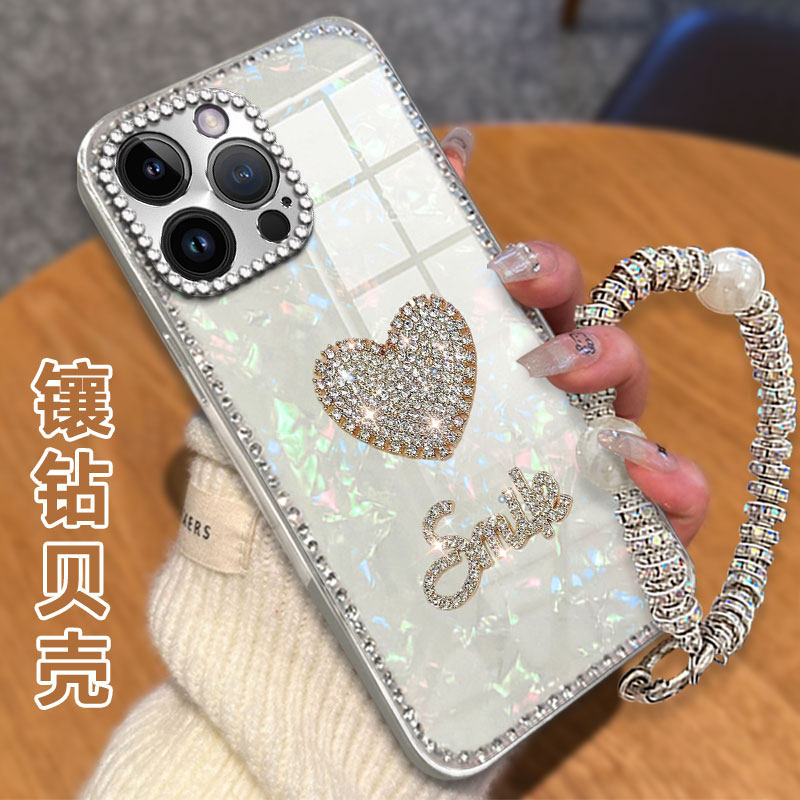高级爱心闪钻贝壳适用苹果iPhone14ProMax手机壳硅胶16外壳Air防摔6镶钻15新品13保护套8夏天11Pro女款15水钻