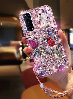 潮牌透明镶钻玫瑰适用iQOOZ3手机壳z5x全包vivoT2X防摔11Pro新款iq00一代855竞速版3/5/7/8/9爱酷neo8se女款