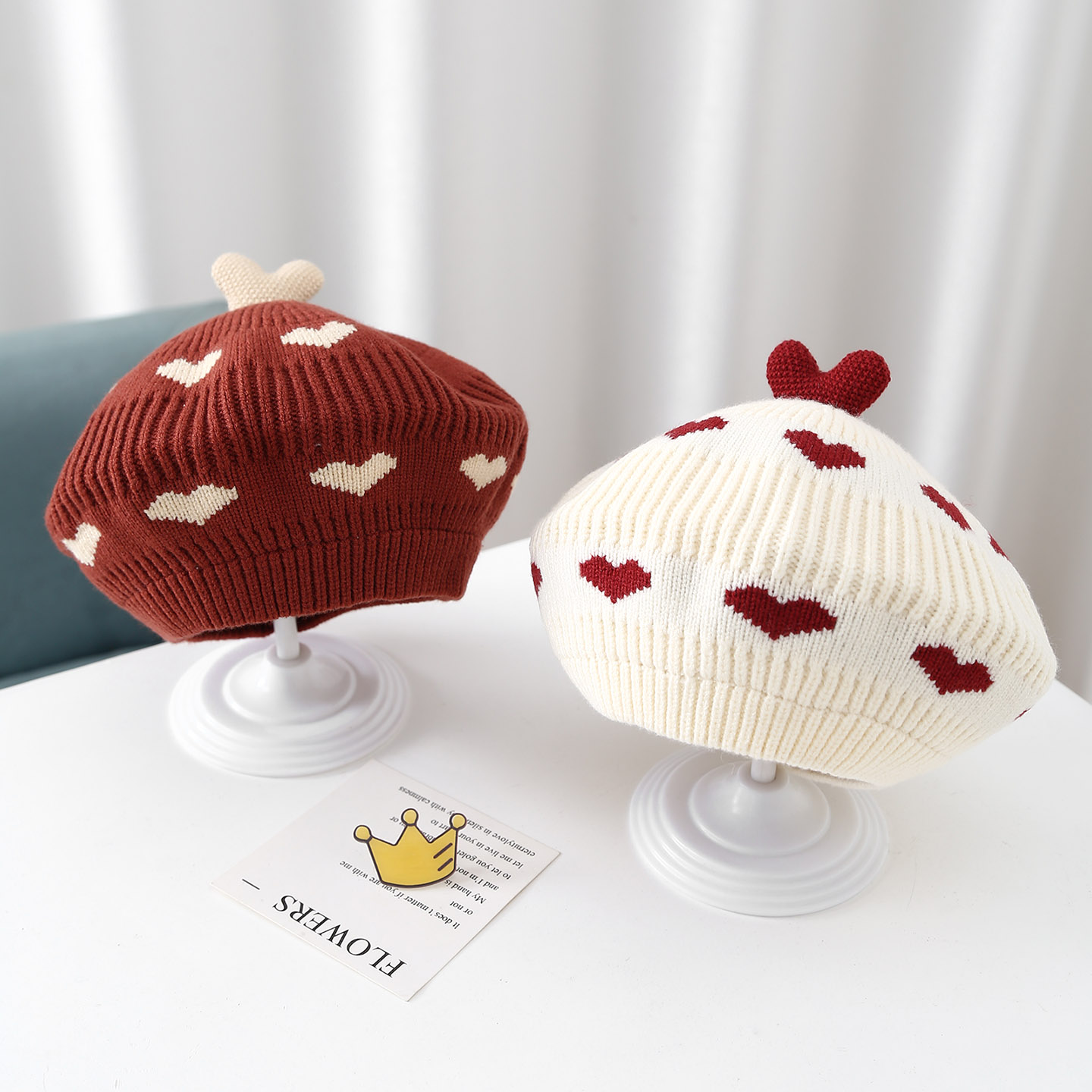 儿童帽子秋冬季韩版可爱女宝宝贝雷帽洋气穿搭女童针织毛线画家帽