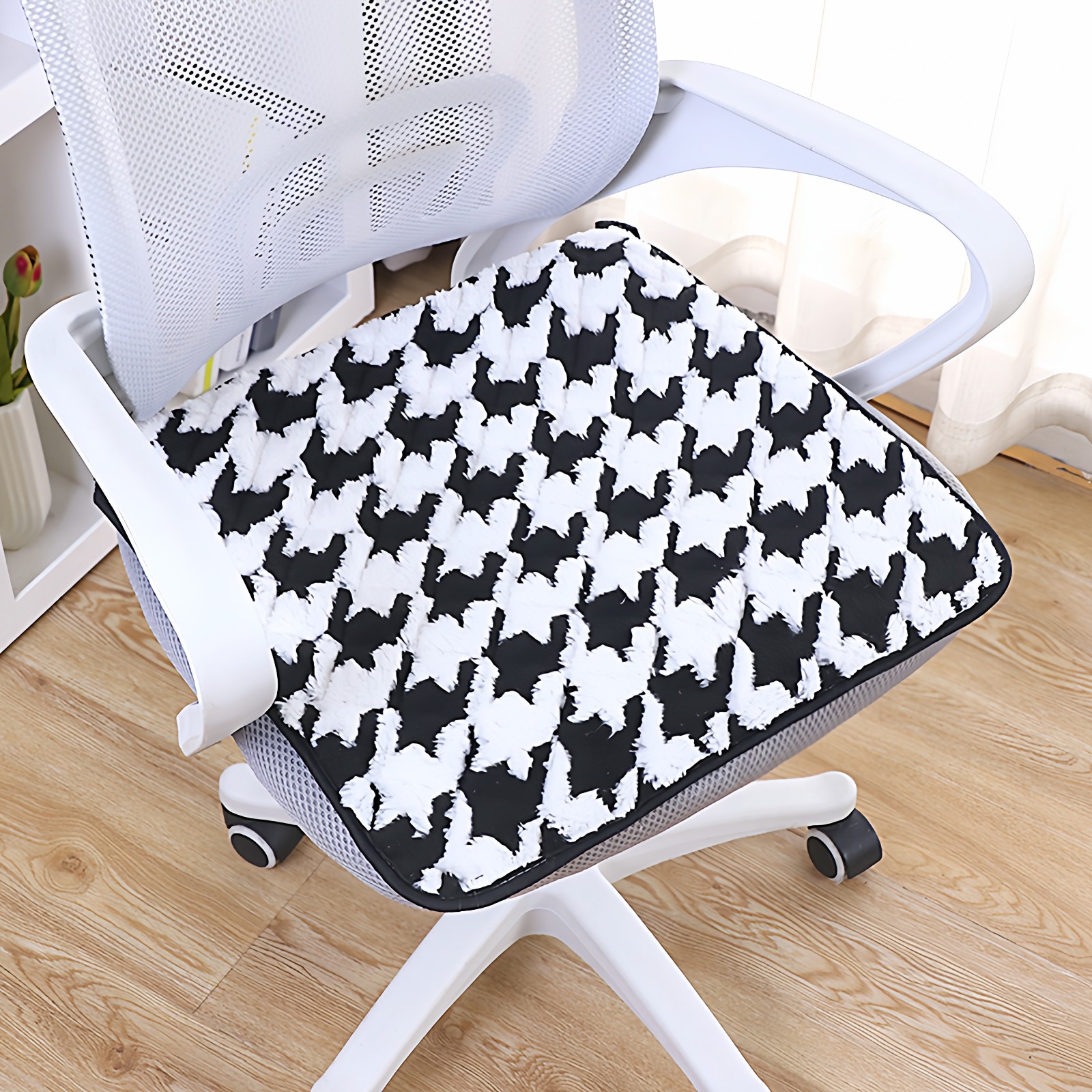千鸟格办公室加大带绑带椅子垫冬季加棉防滑餐椅垫客厅家用坐垫子