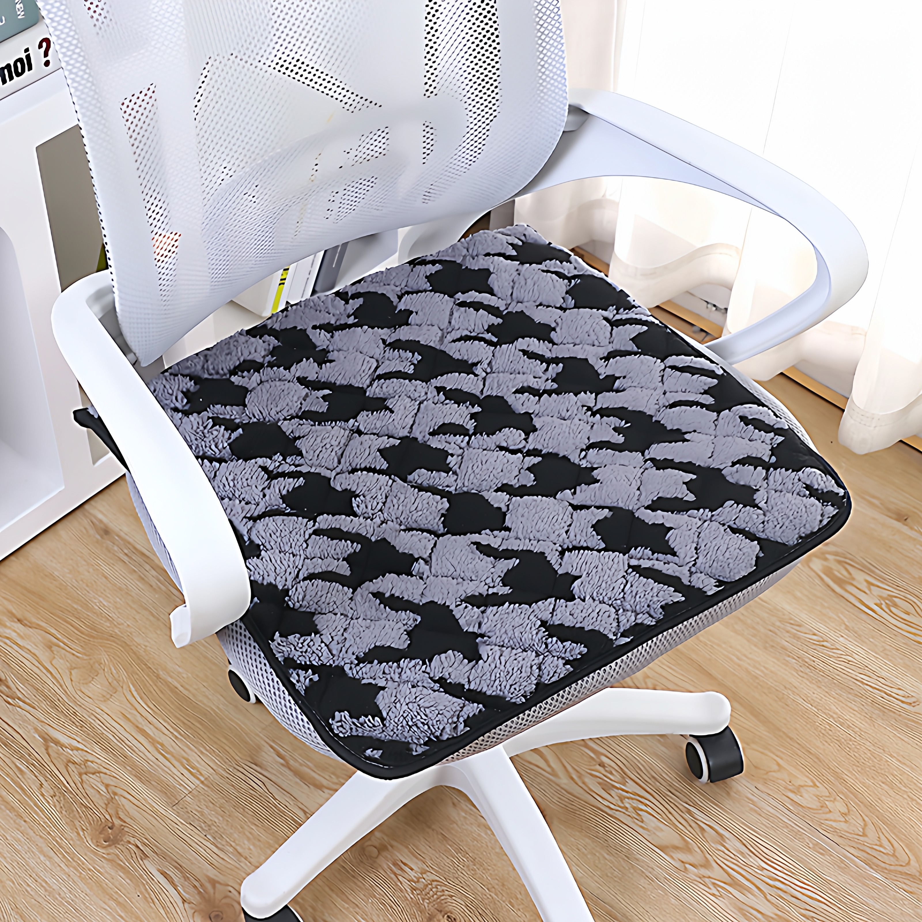 千鸟格办公室加大带绑带椅子垫冬季加棉防滑餐椅垫客厅家用坐垫子