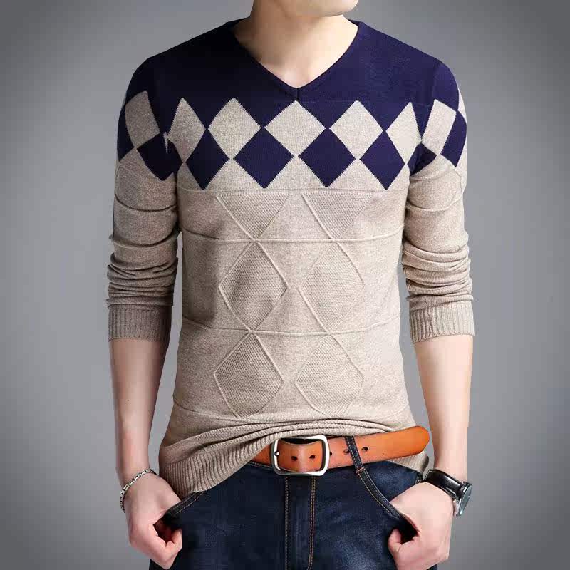 秋季男士V领长袖T恤青年韩版修身薄款针织毛衣男装大码纯棉打底衫|msdalam kategori Pakaian Lelaki, baju-T - dari Buy2taobao.com untuk memberikan perkhidmatan ejen Taobao profesional membeli