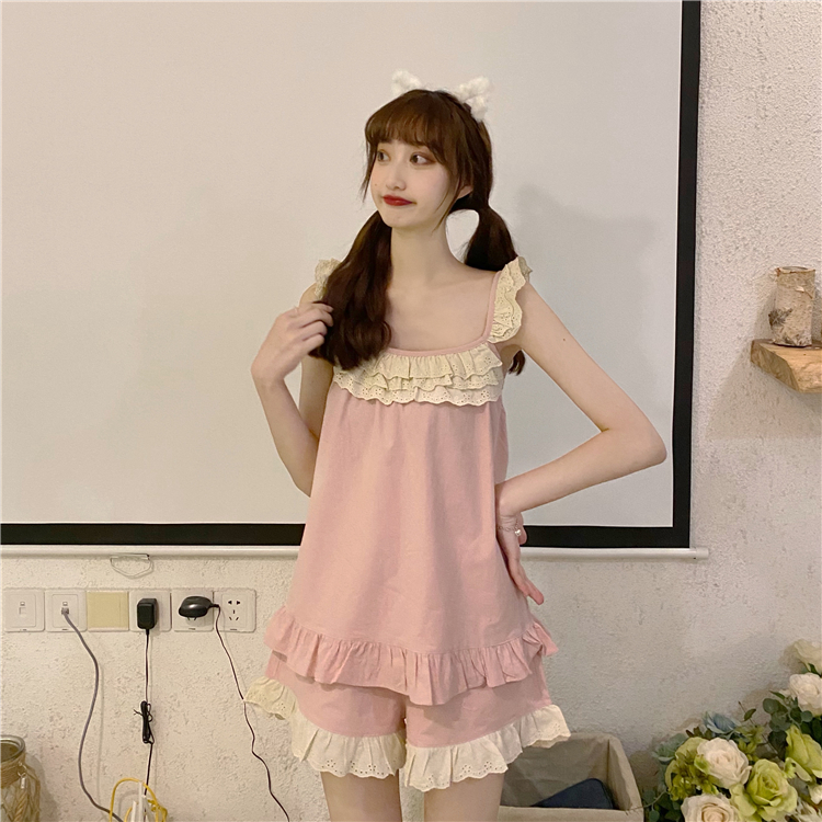 Real price ~ new summer sweet lace sleeveless housewear small sexy suspender vest Pajama suit