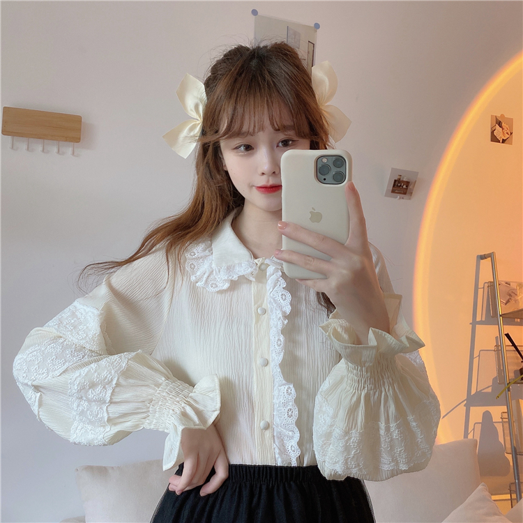 Real price ~ New Sweet wrinkle age reducing baby collar shirt + versatile LACE WAISTCOAT