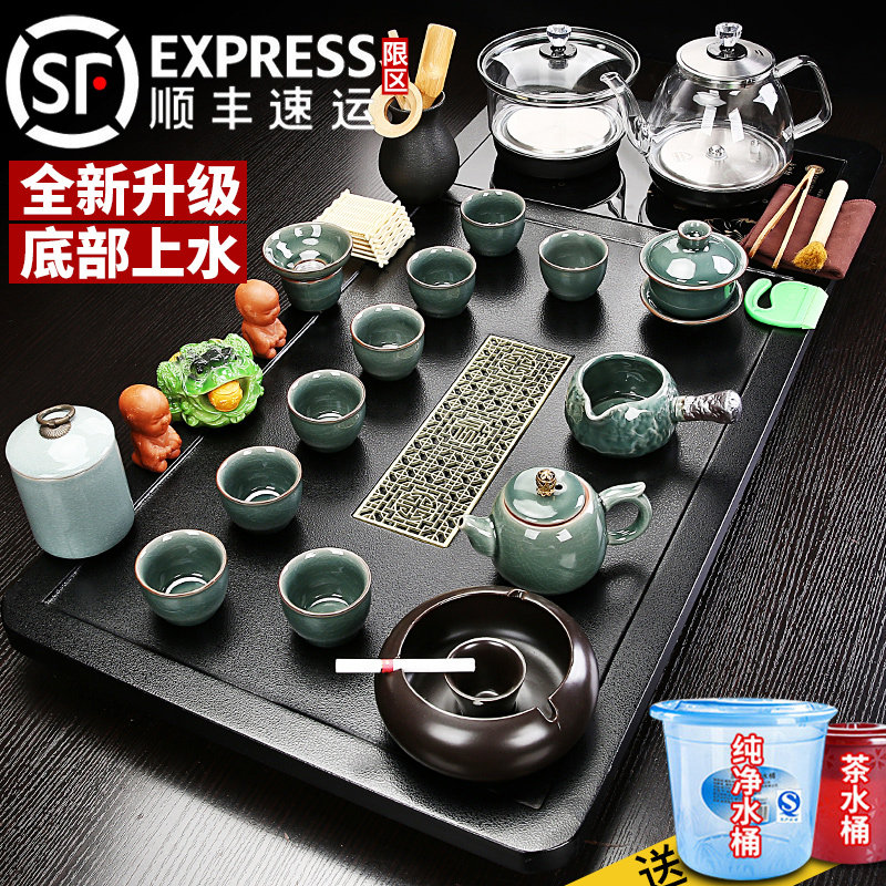 琨德紫砂功夫茶具套装茶盘家用全自动上水烧水壶客厅实木大号茶台