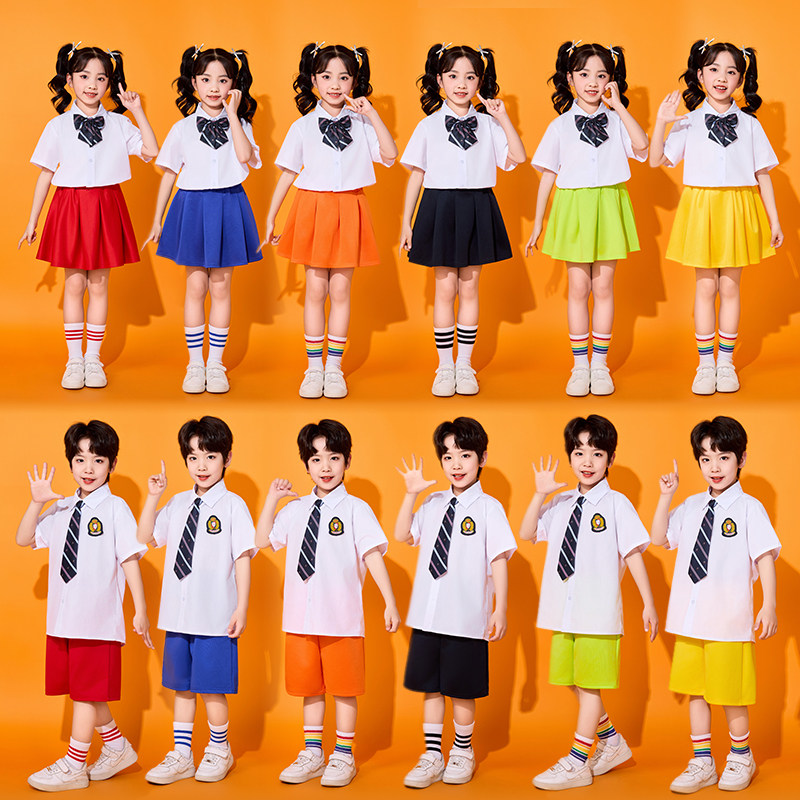 国庆儿童啦啦操演出服运动会开幕式班服小学生幼儿合唱表演服彩色