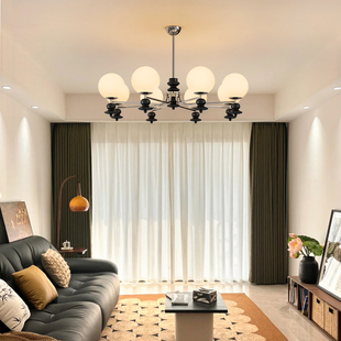 法式 魔豆灯中古风实木灯具客厅灯 复古客厅吊灯大厅主灯高级感新款