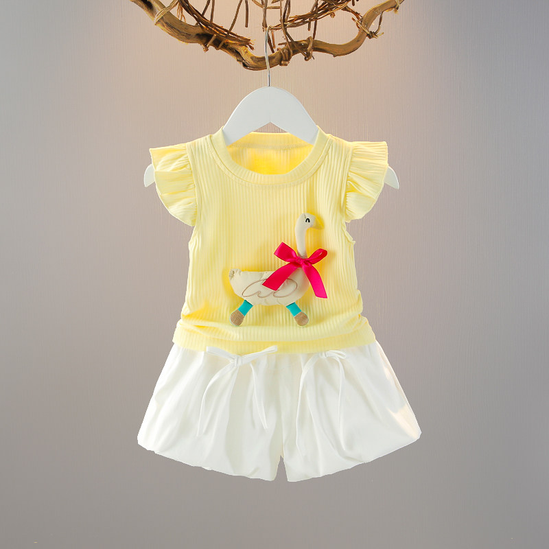 女宝宝夏装套装1-2-3岁女童短裤套装夏季婴儿衣服 韩版夏天两件套