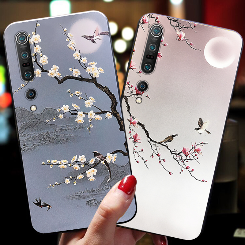 适用于小米10pro手机壳梅花mi10pr0硅胶软壳por保护套复古风防摔青春版lite带挂绳5g至尊纪念版男女款10s浮雕