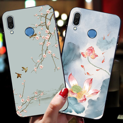 适用于华为荣耀play3e手机壳女honor9i中国风note10硅胶8青春版软壳huawe全包防摔磨砂浮雕带挂绳指环扣支架
