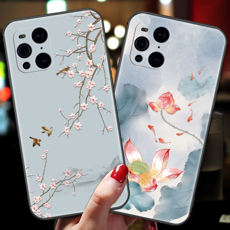 oppo中国风带挂绳荷花硅胶软壳