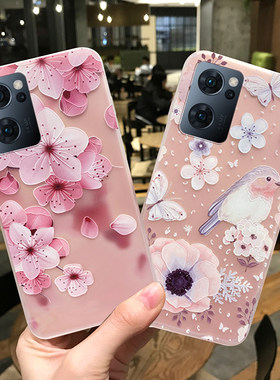 opporeno7pro手机壳女款reno7se磨砂透明硅胶软壳opopreno7por+新款oppo全包防摔保护套0pp0带挂绳指环扣桃花