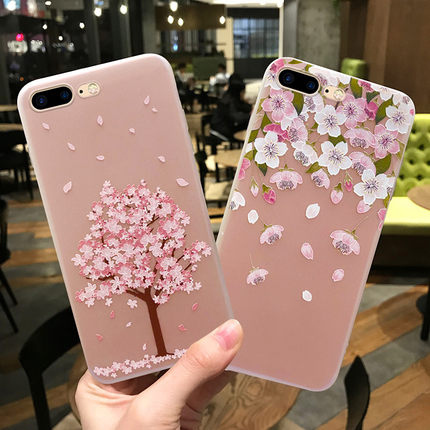 苹果7plus手机壳iPhone6splus透明磨砂软壳6s保护套少女款8p超薄9硅胶全包防摔6sp个性潮女创意带挂绳樱花ins