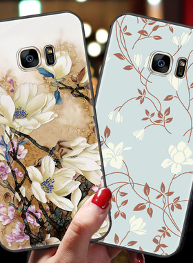 三星s6手机壳女款s6edge+曲面保护套曲屏磨砂软壳硅胶s7ege全包防摔note5中国风带指环扣支架挂绳复古风男e潮