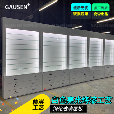 现代简约风格眼镜白色店铺陈列展示玻璃柜台货架高柜收银台中岛桌