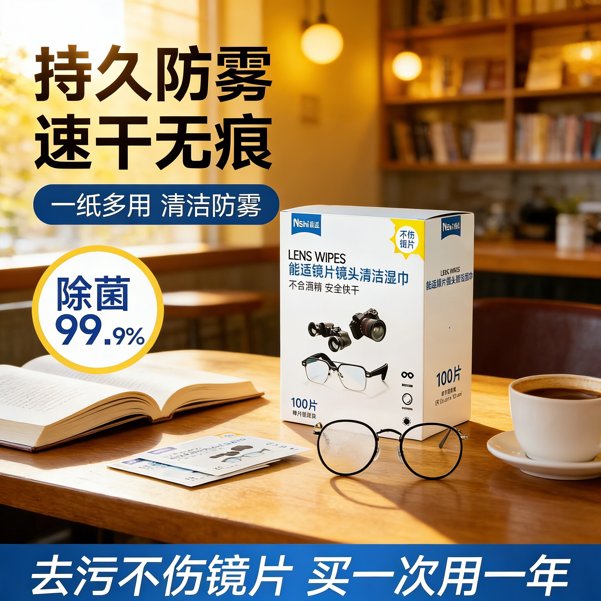 一次性眼镜湿巾擦拭纸不伤镜片擦拭相机镜头清洁湿巾持久防起雾眼镜布电脑手机屏幕镜片专用镜头清洁擦镜湿纸