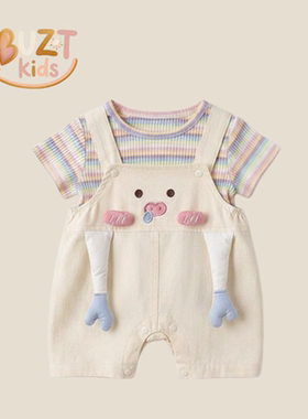 TUBUZT幼儿夏季服饰两件式婴儿夏季薄款超萌可爱卡通抱婴袋裤套装