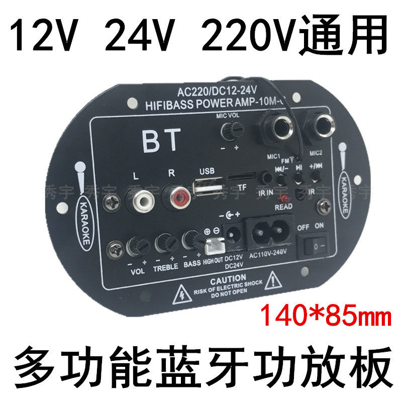 10M双话筒插孔大功率K歌蓝牙功放板 12V24V220V低音炮