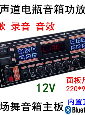 16151广场舞音响功放板 12V录音蓝牙K歌双声道电瓶音箱主板220*95