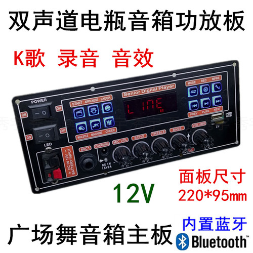 广场舞音响功放板12V录音蓝牙K歌