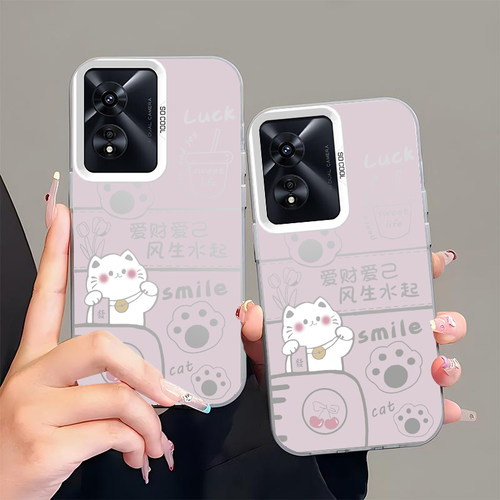 爱财爱己白猫适用oppoa5手机壳oppo磨砂彩银a3pro/a2m/a1s全包防摔新款a55a56a58a93a95保护套磨砂彩银外壳女