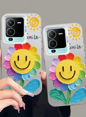 彩色花朵适用vivoY500手机壳Y300pro+全包voy78i十Y200por防摔Y100T保护GT套Y76丫外壳voviy73新款Y男女vivo