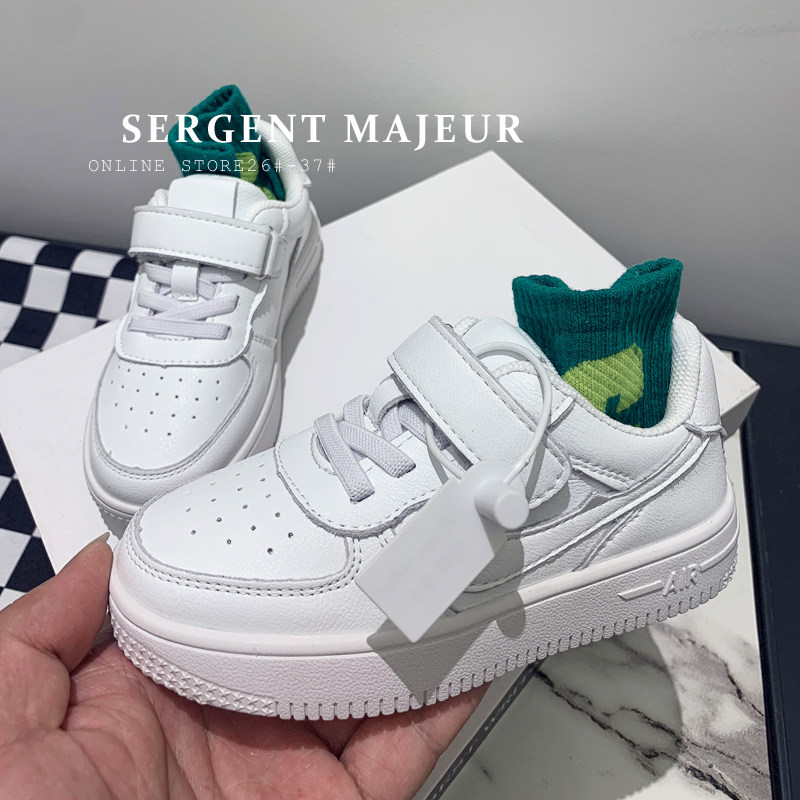 儿童小白鞋子空军一号板鞋男童白色小童幼儿园女童运动鞋断码清仓